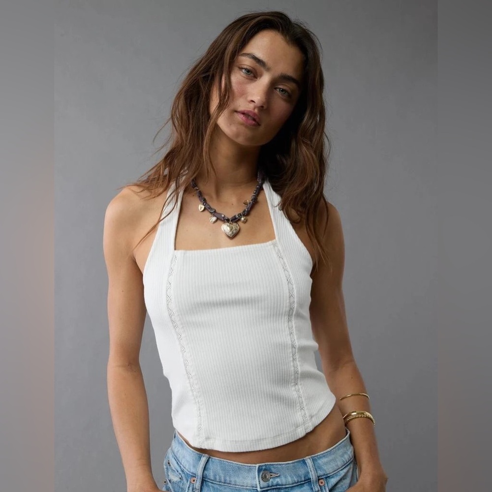NWT American Eagle Outfitters Lace Halter Tank Top Cotton Blend Size Large